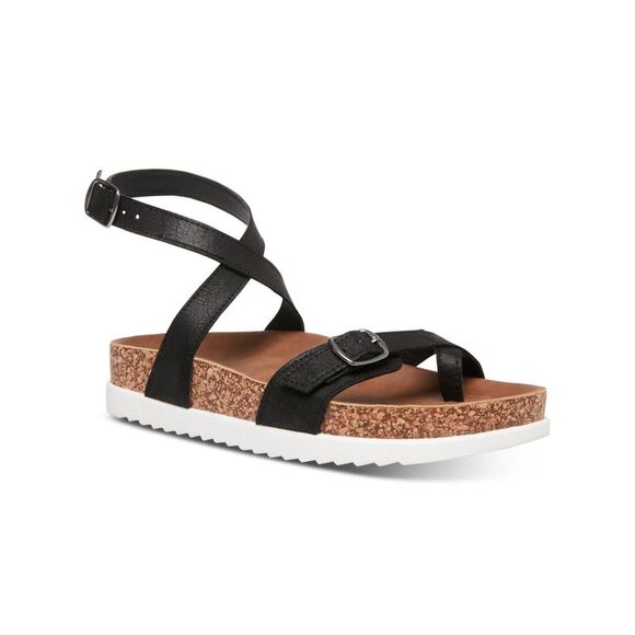 MADDEN GIRL Womens Black 1" Platform Garnett Round Toe Wedge Thong Sandals 7.5 M - Picture 1 of 4